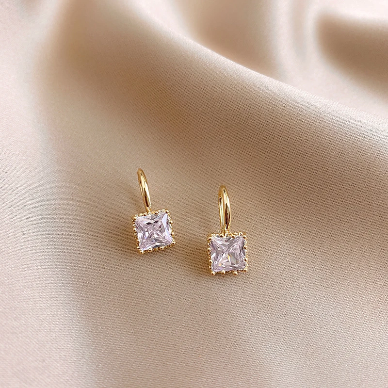Square Crystal earrings Copper Material Gold Plated Clear Black Crystal Stone Fish Hook Earring Women Jewelry Obega