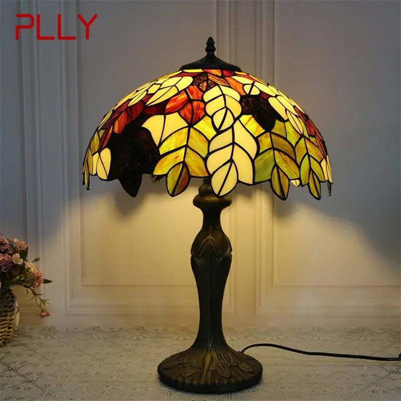 

PLLY Tiffany Glass Table Lamp LED Creative Leaf Desk Light Fashion Decor For Home Living Room Bedroom Bedside