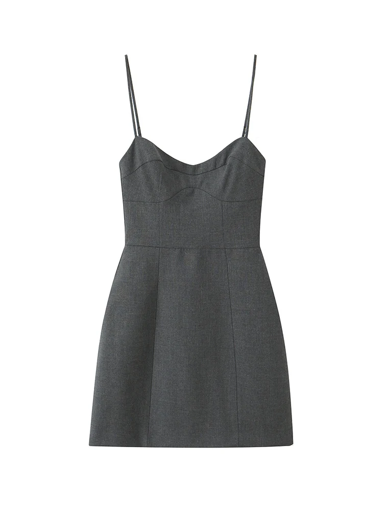 Women's Short Sling Dress Solid Color Sleeveless V Neck A-line Dress Fashion Elegant Evening Party Dress Autumn Lady Mini Dress