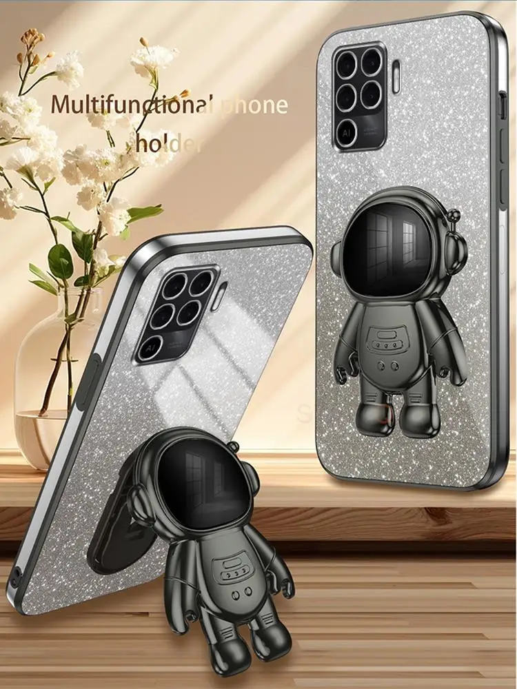 Luxury Glitter Plating Astronaut Holder Case - Women's Stand Soft Silicone Back Cover