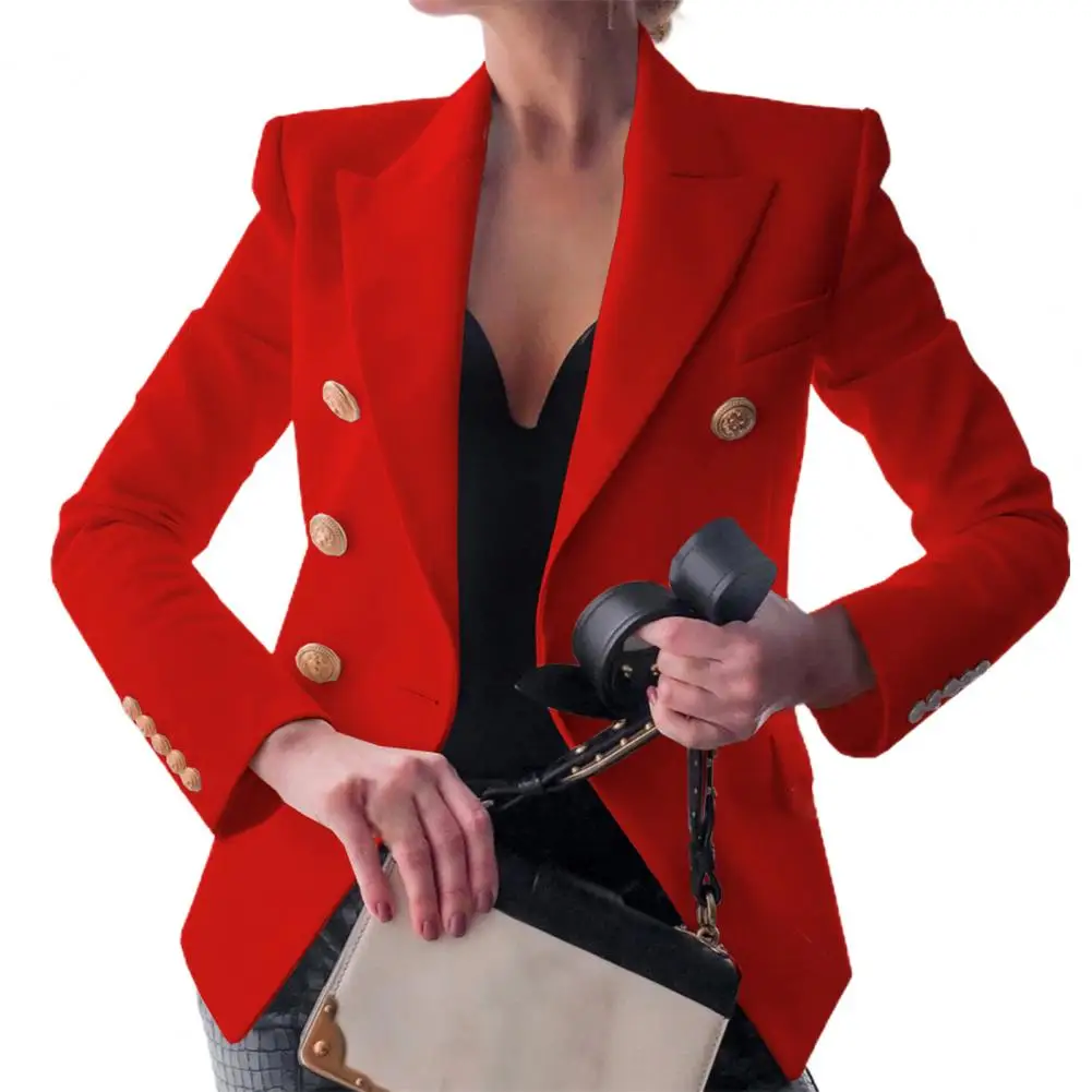 

Popular Office Lady Blazer Women Fashion Blazer Long Sleeve Solid Color Double Breasted Blazer Double Breasted