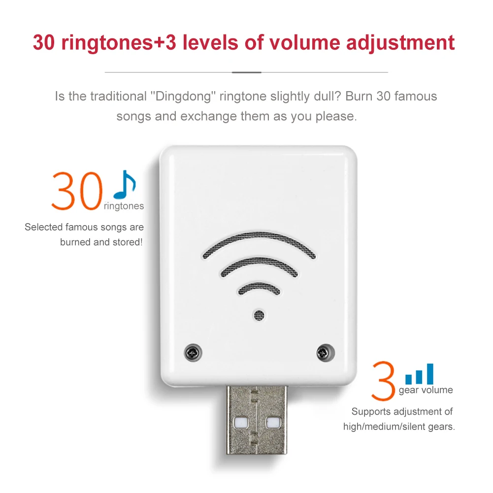 USB Wireless Doorbell Strong Signal Smart Home Doorbell One-key Alarm Wireless Emergency Remote Control for Home
