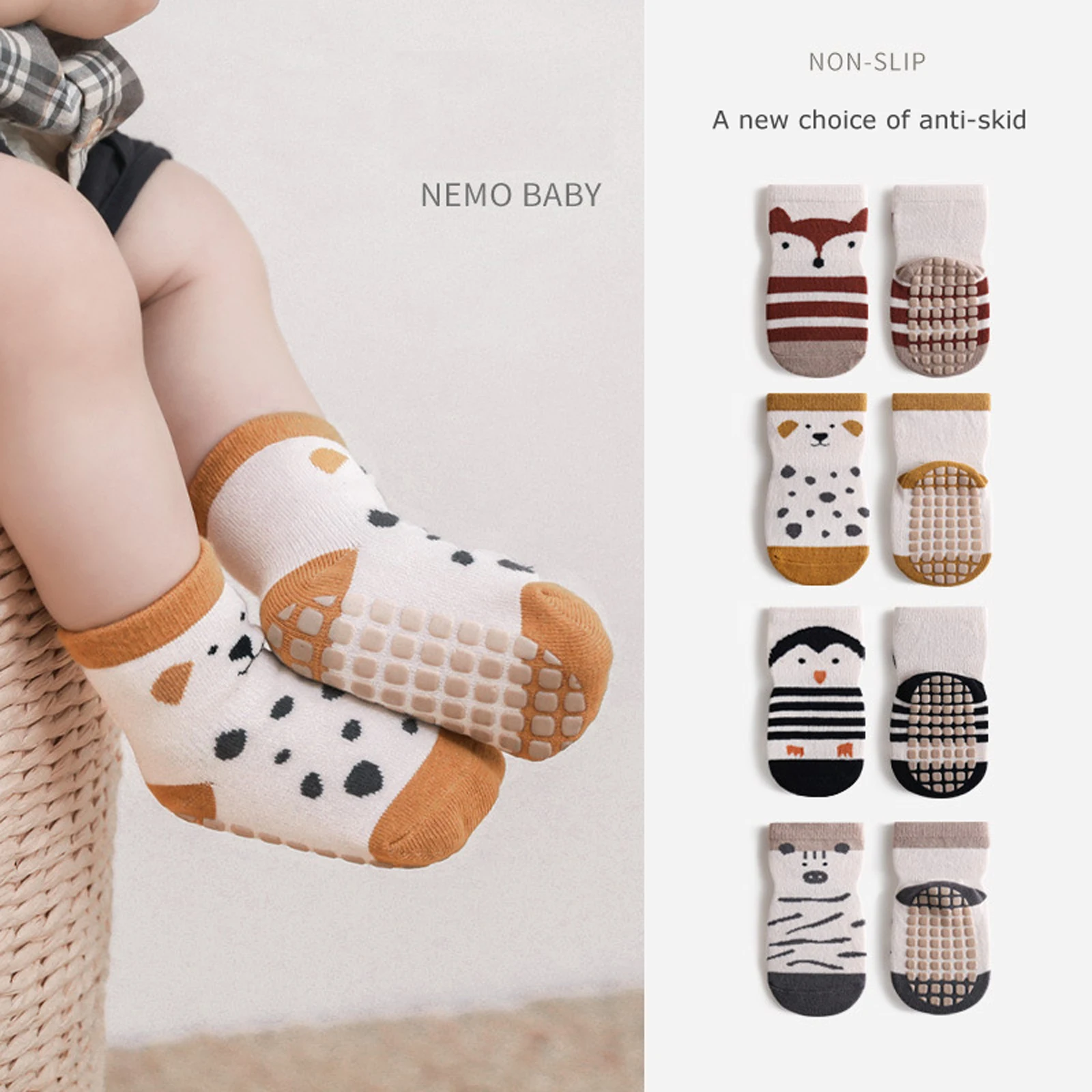 Cute Non Slip Floor Socks for Babies, Baby Trampoline Socks with Small Ears  - Warm and thick, Non Skid Soles - for Infants Toddlers  Kids(1Pair,0-5Years) 