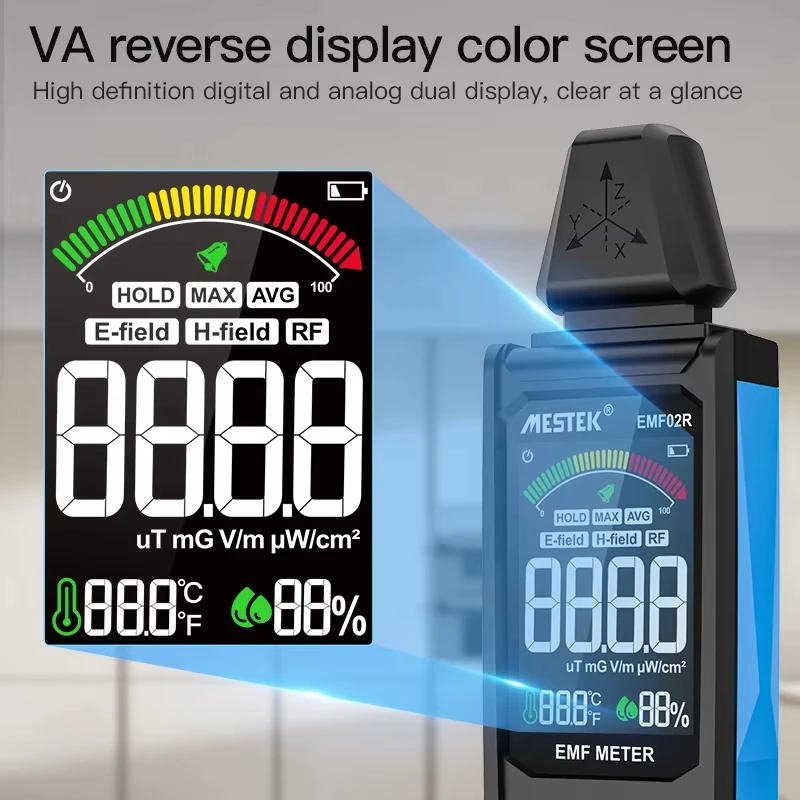 Electromagnetic Radiation Meter MESTEK EMF02 Strength Interference Electric Field Magnetic Radiation Instrument VA Color Screen