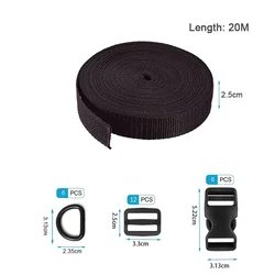Durable Nylon Webbing Strap for DIY Sewing and Luggage Accessories (Black 20M)