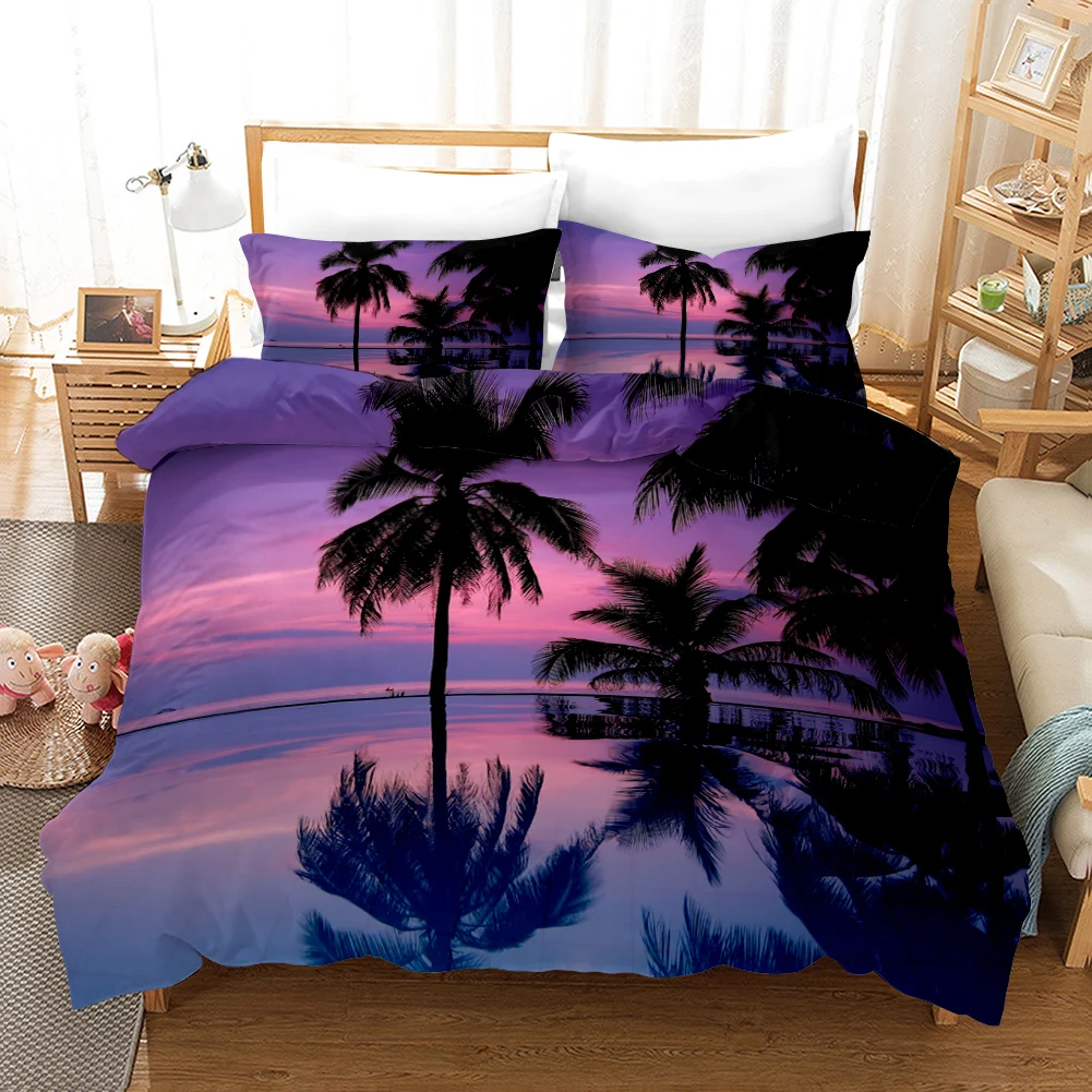 Beach Duvet Cover Set Polyester Tropical Island with The Palm Tree and Sea Beach Nature Theme Double Queen King Size Quilt Cover S4b62b8cca16245d89f3861271f844e7f4