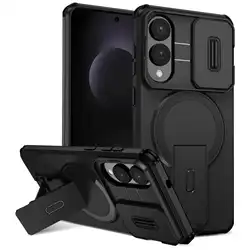 Wefor Protective Case with Camera Cover and Adjustable Kickstand - Magnetic Compatible - Galaxy S25 (Black)
