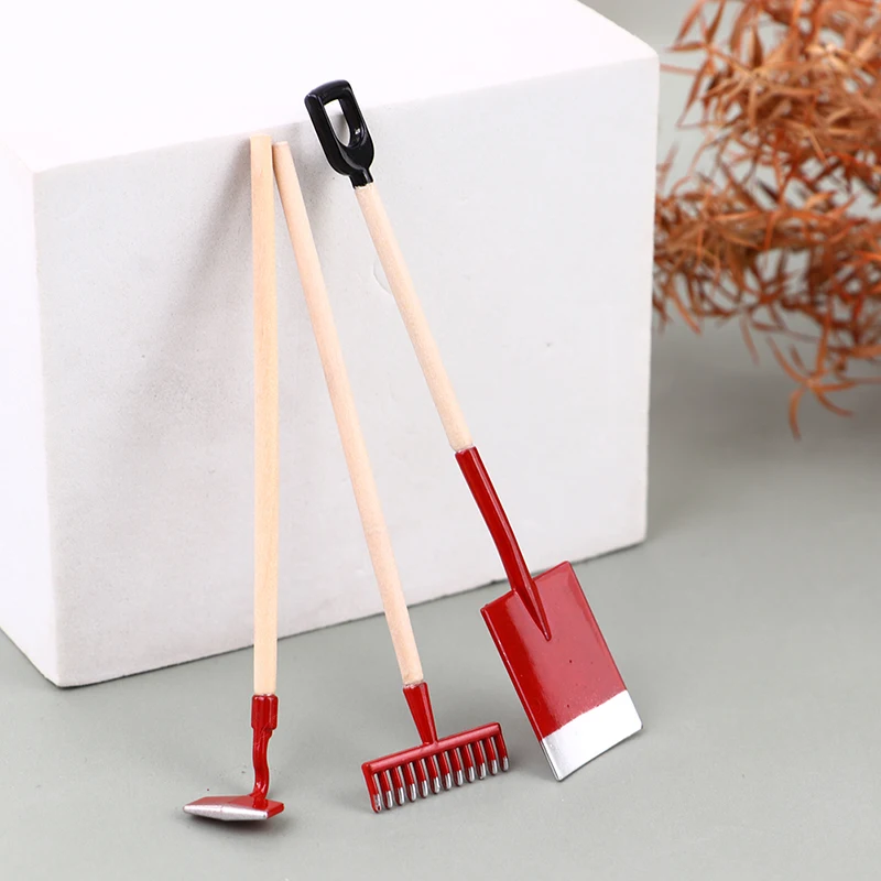 Miniature Dollhouse Gardening Tools Set - Shovel, Rake & Hoe