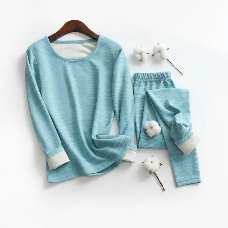 Winter Soft and Warm Women's Cashmere Double-sided Woolen Fast Warm Round Neck Long Johns Underwear Set