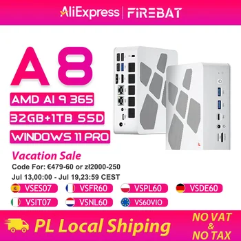Firebat A8 Mini PC AMD Ryzen AI 9 365 USB4*2 DDR5*2 PCIe4*2 32GB 1TB Support OCuLink Windows11 Pro WiFi6 Gaming Desktop Computer