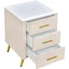 Velvet Nightstand with 3 Drawers,Upholstered Nightstand with Faux Marble Top,End Table with Metal Legs for Bedroom, Living Room 5