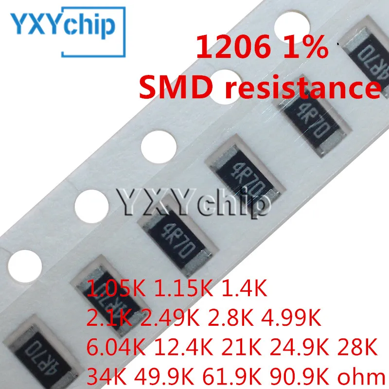 

100 шт. 1206 SMD резистор 1/4 Вт 1% K 1,05 K 1,15 K 1,4 K 2,1 K 2,49 K 2,8 K 4,99 K 6,04 K 21K 12,4 K 28K 34K 24,9 K 49,9 K 61,9 K 90,9 K Ом