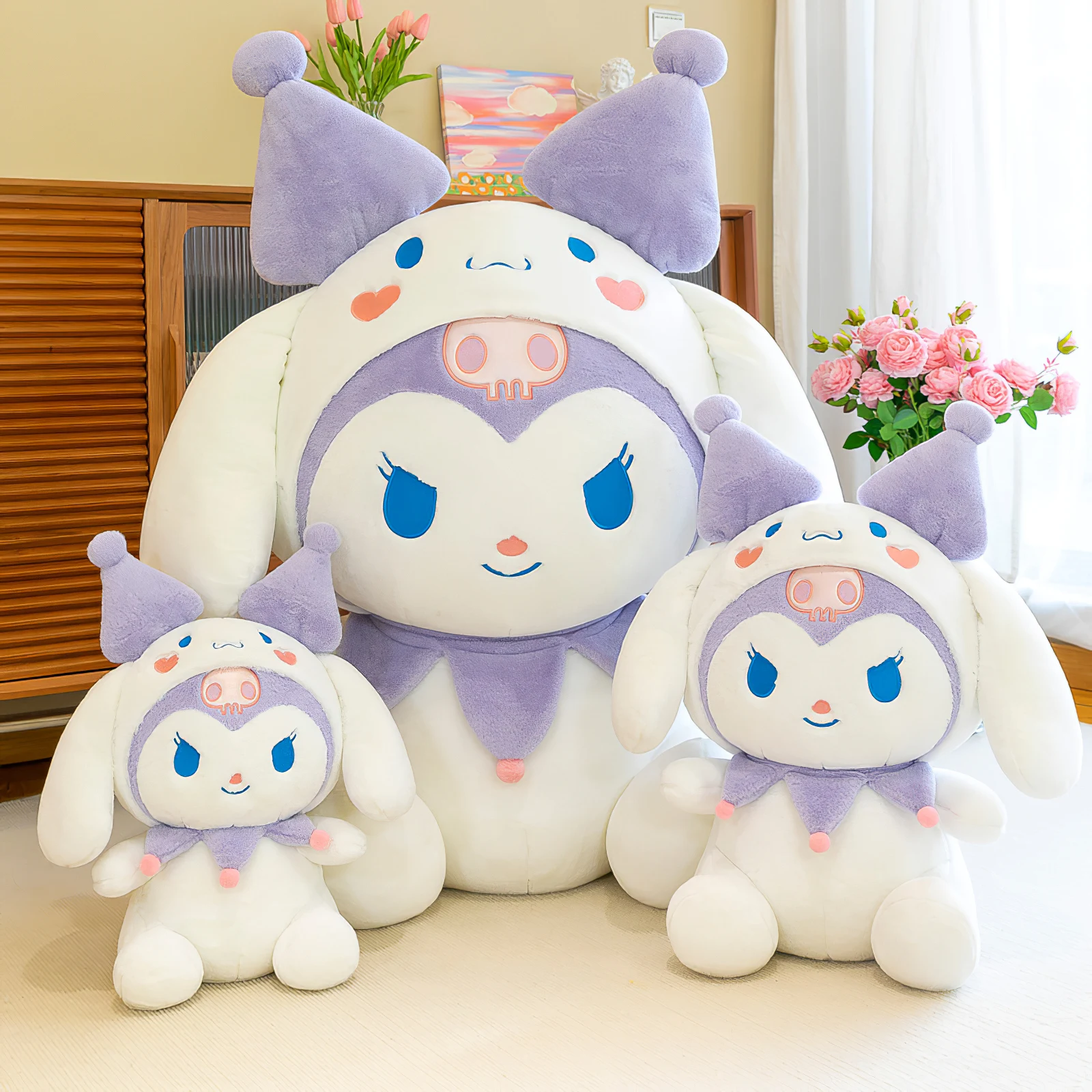 55cm New Transformation Sanrio Kuromi Plush Doll Large Size Kawaii Plushies Soft Stuffed Toy Pillow Children Girls Birthday Gift
