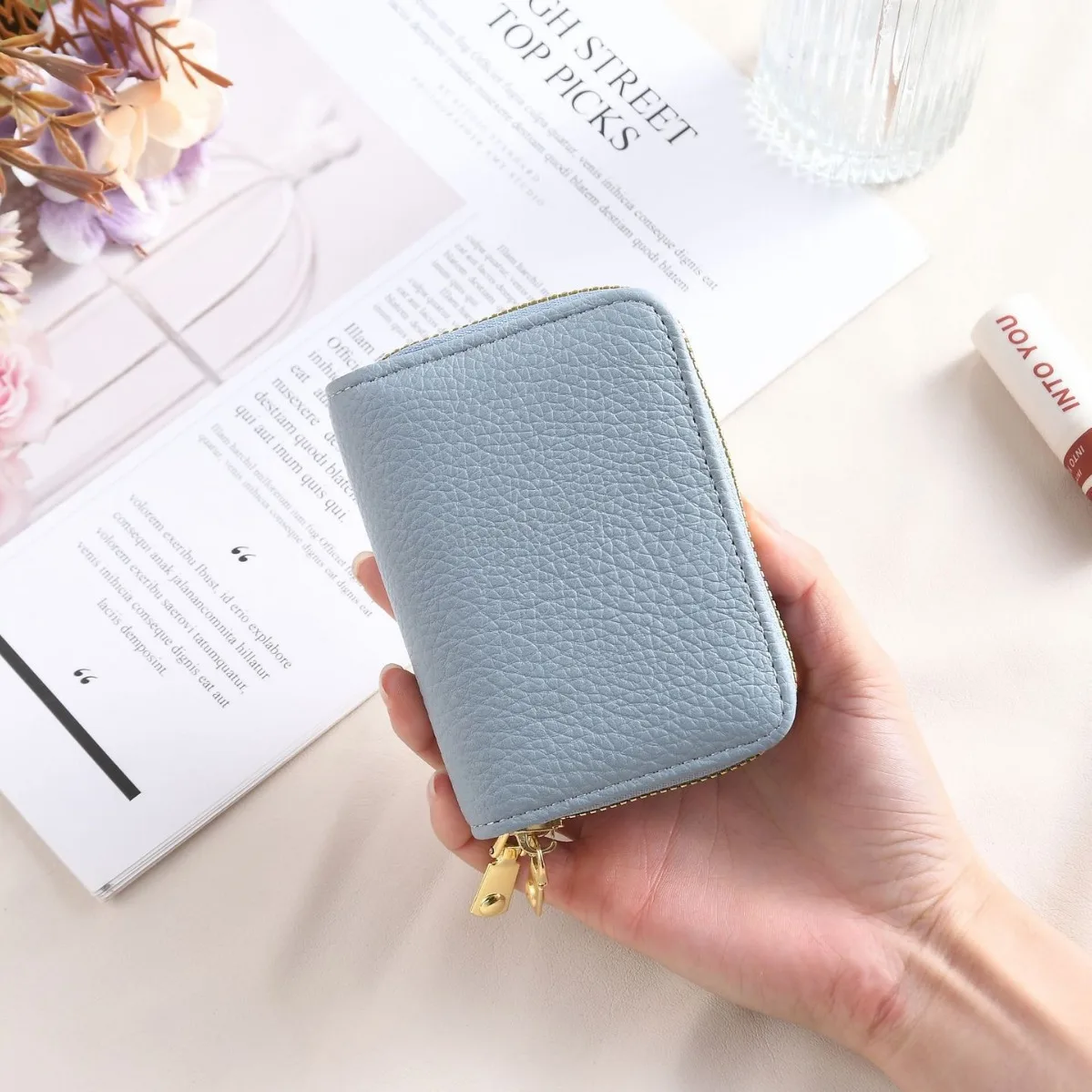 Women's Dual-Zipper Card Organizer  Textured Grain Wallet with Coin Pocket Multi-Slot Double-Layer Purse for Essentials & Travel