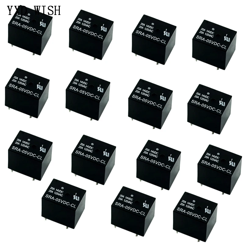 

100Pcs DC 5V 12V 24V 20A Power Relay SRA-05VDC-CL SRA-12VDC-CL SRA-24VDC-CL 5Pin PCB Type In stock Black Automobile relay