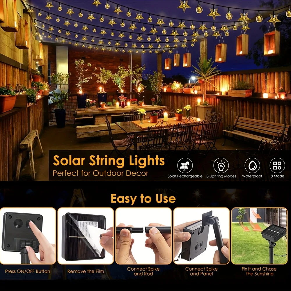 Crystal Globe Solar String Lights Festoon Waterproof Outdoor Fairy Lights for Garden Tree Wedding Party Room Christmas Decor