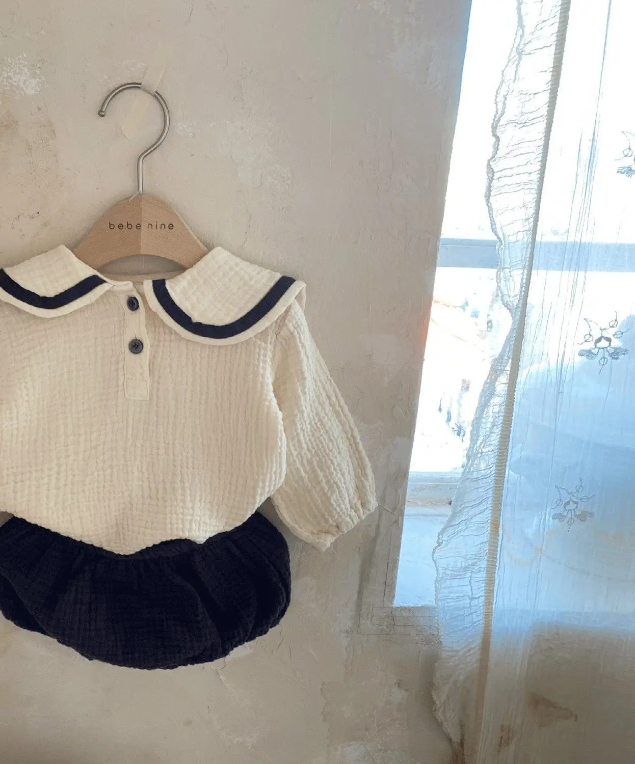 Baby Boy Girl Clothes Set Muslin Spring 0-5Y Baby Organic Cotton Lapel Navy Style Long Sleeve Tops + Shorts Newborn Sets Kids Clothes Set Two Piece Set Baby Girl Clothing Set Shorts Suit