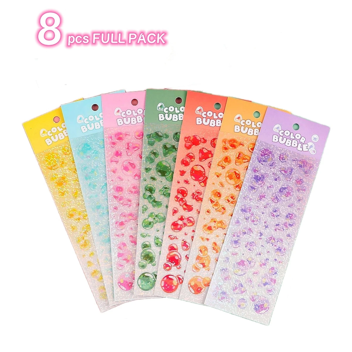8pcs Color Bubble Korean Style Toploader Decoration Stickers,Kawaii,Cardholder DIY,Notepad Deco,KPOP,Colorful Hologram Laser 3D