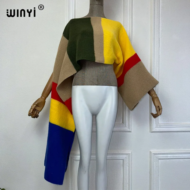 2024 WINYI Pullover Sweater Cape Women's Tops Autumn And Winter Outer Tower Knitted Irregular sleeve top holiday fashion poncho