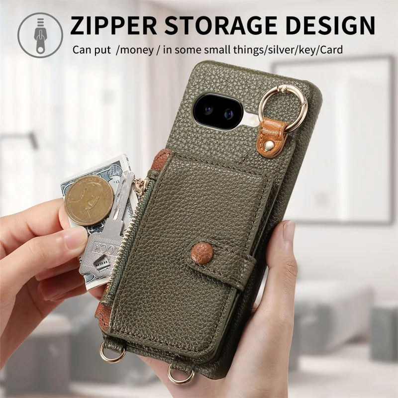 Crossbody Lanyard Leather Wallet Phone Case with Zipper Card Slots Holder