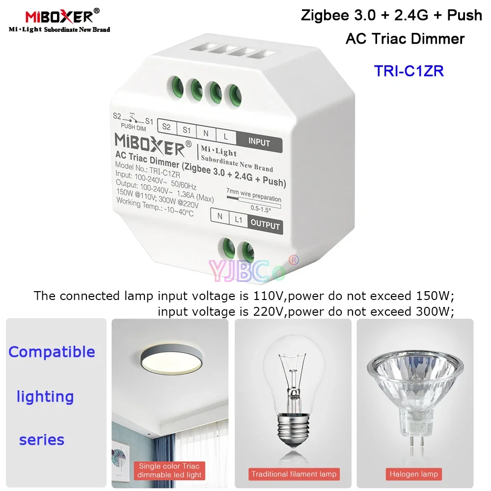 Miboxer 110V 220V Zigbee 3.0 AC Triac Dimmer 2.4G Remote control Push switch halogen lights triac dimmable LED lamps Controller 110v 220v miboxer zigbee 3 0 ac triac dimmer 2 4g remote control push switch halogen lights triac dimmable led lamps controller