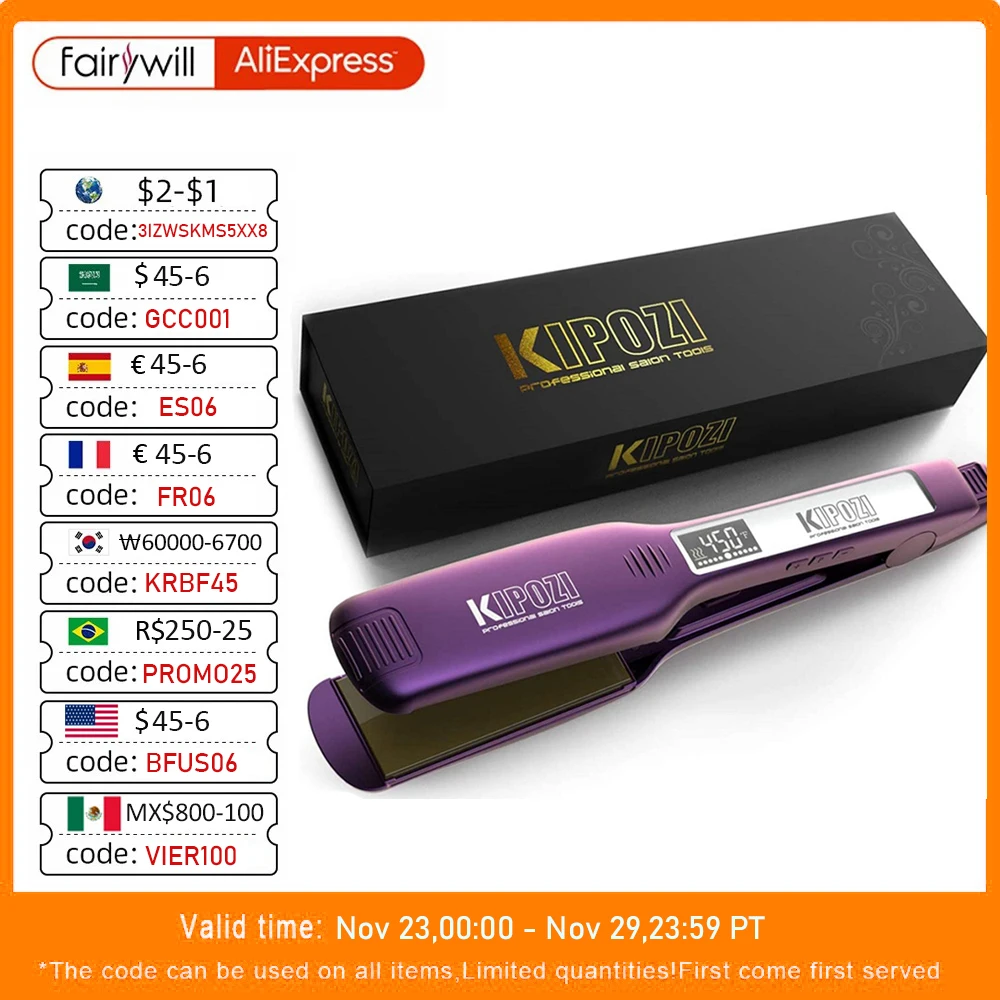 Kipozi Kp-139 Piastra Per Capelli Professionale Fast Heat Smart Timer Flat Iron Con Display Lcd Curling E Raddrizzamento Salon