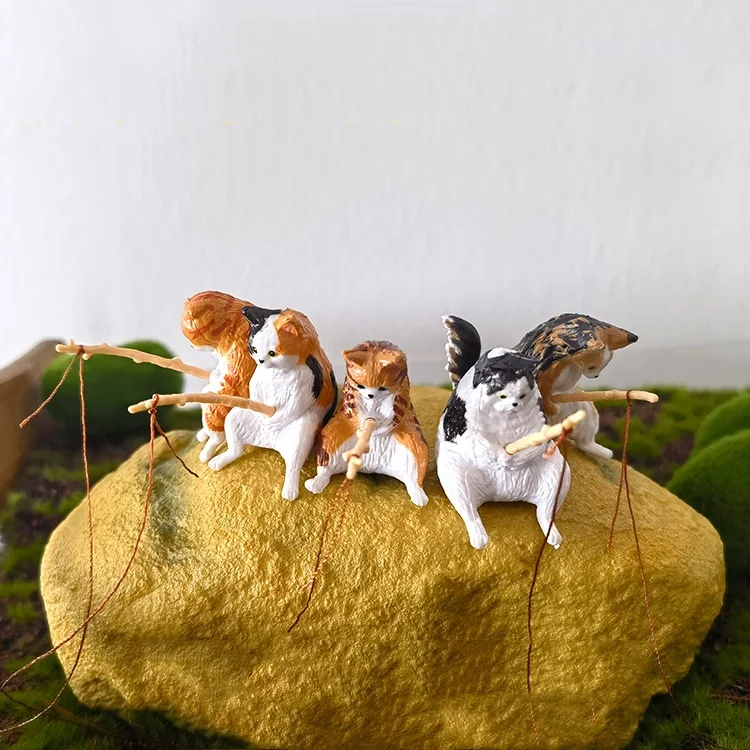 5/10PCS Fish Tank Landscaping Vivid Shape Exquisite Cartoon Fishing Cat Ornament Fish Tank Accessories Aquarium Home Decorations