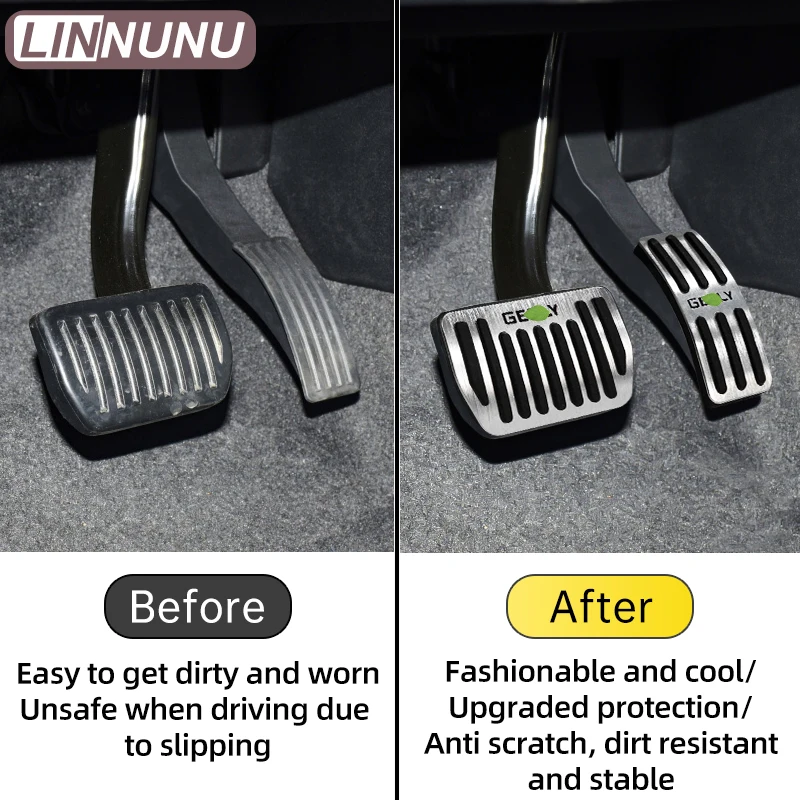 LINNUNU Car Brake Accelerator Fuel Pedal aluminium alloy gas brake pedal plate cover fit for Geely Altas II Boyue L STARRAY