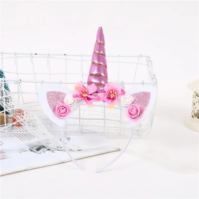 Kids Princess Headband Glitter Ears Hairband Rainbow Horn Headwear Christmas Party Hair Accessories Birthday Gift DIY1pc