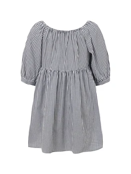 Women's Maternity Plaid Dress Half Sleeve Bow Square Neck Loose Short Dress Pregnancy Clothes 2