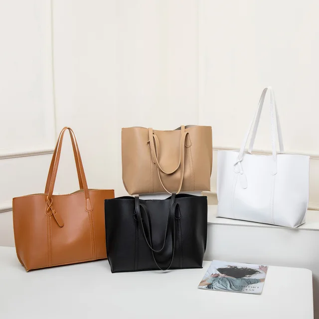 Niche versatile exquisite tote bag, simple solid color large-capacity shoulder bag and handbag for women