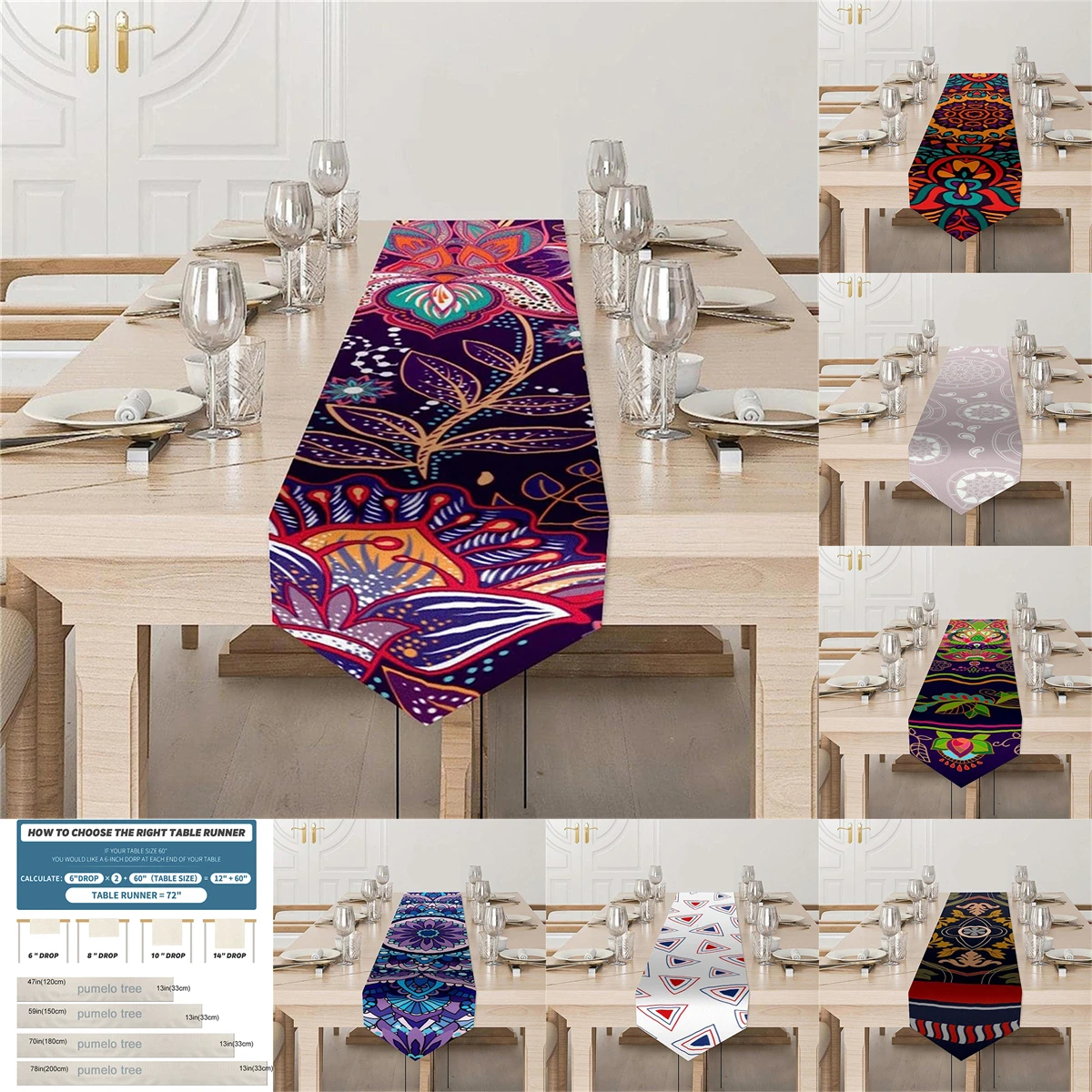 

Geometry Style Table Runner Triangle Pattern Table Flag Symmetrical Floral Tables Runners Kitchen Table Decoration & Accessories