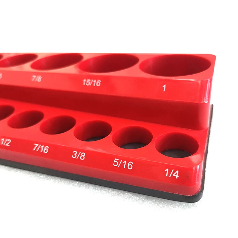 Red Magnetic Sockets Storage Rack 1/4In 3/8In 1/2In Plastic Socket Display Holder Kit Professional Metric British Tool Organizer 5