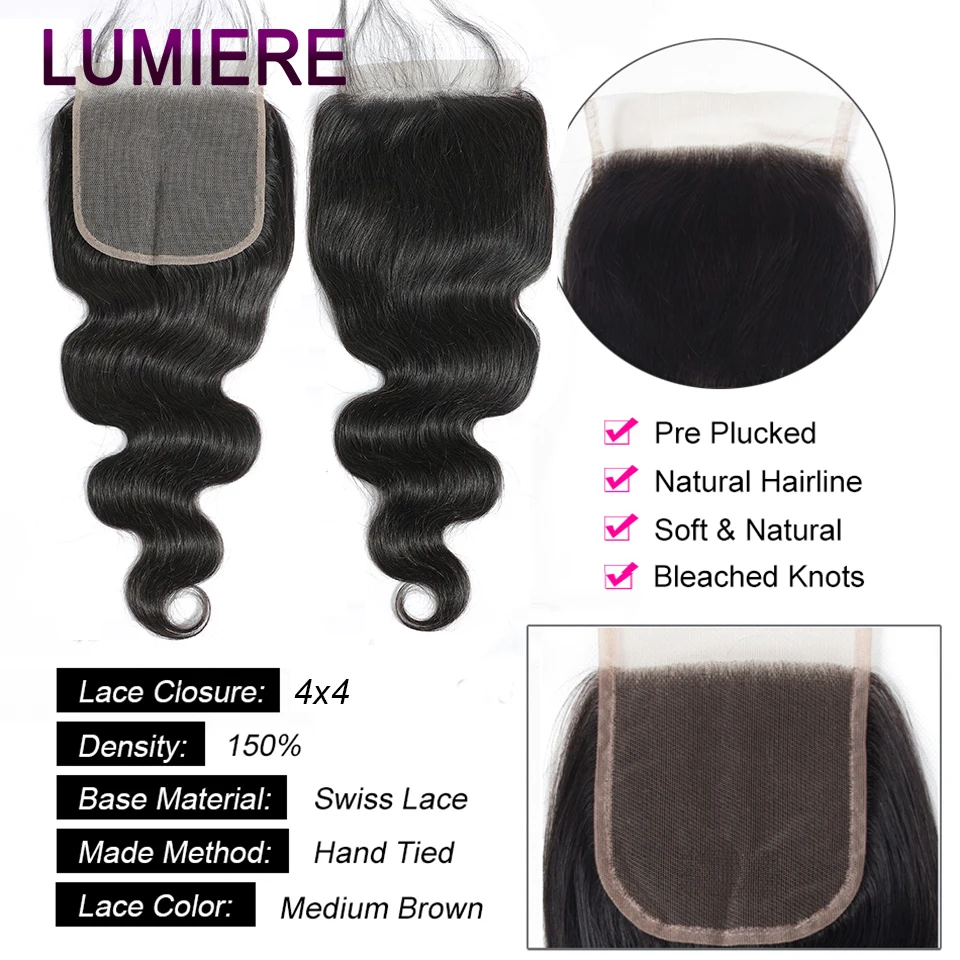 Brazilian Human Hair Lace Frontal Closure Only Loose Deep Wave Lace Closure Curly Straight Body Wave Lace Closure OnlyPreplucked 3