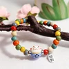 Cute Lucky Cat Bracelet For Women Girls Adjustable Colorful Beaded Bracelets Chinese Style Ceramics Cat Pendant Bracelet Jewelry 1
