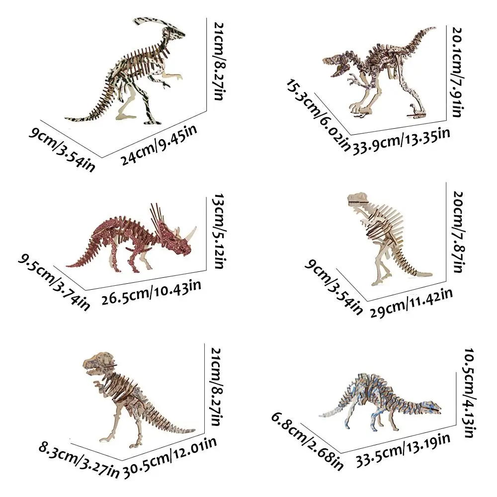 Deinonychus 3D Wooden Dinosaur Puzzle Diplodocus Spinosaurus DIY Dinosaur Model Montessori Handmade Tyrannosaurus Jigsaw