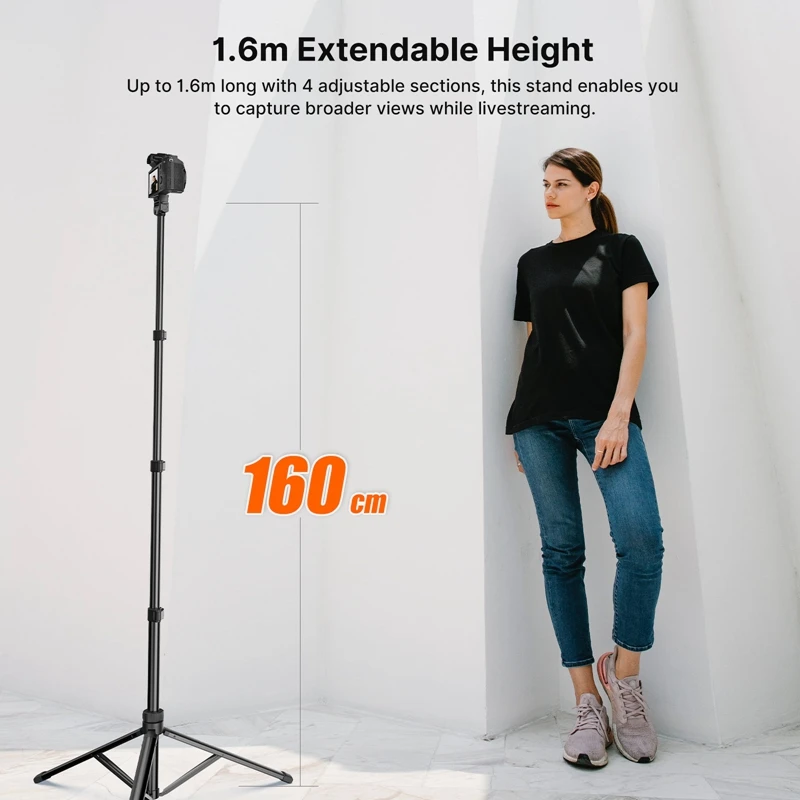 1.6m Extendable Tripod with 1/4'' Screw for DSLR Camera Smartphone Fill Light Microphone Projector Tripod Max Load 1.5KG 2 1.6m Extendable Tripod with 1/4'' Screw for DSLR Camera Smartphone Fill Light Microphone Projector Tripod Max Load 1.5KG - Image 2