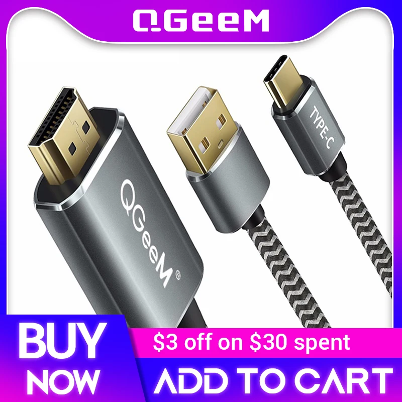 QGeeM USB Type c 3.1 HDMI Cable Compatible Thunderbolt Adapter For MacBook Samsung S8 Huawei Mate 10 Type C to HDMI Converter