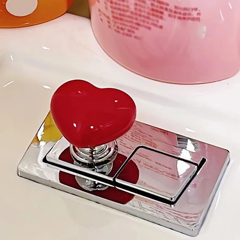 Colorful Heart-shaped Toilet Press Button Plastic Press Tank Push Switch Toilet Bathing Room Decor Protection Nail Assist Device