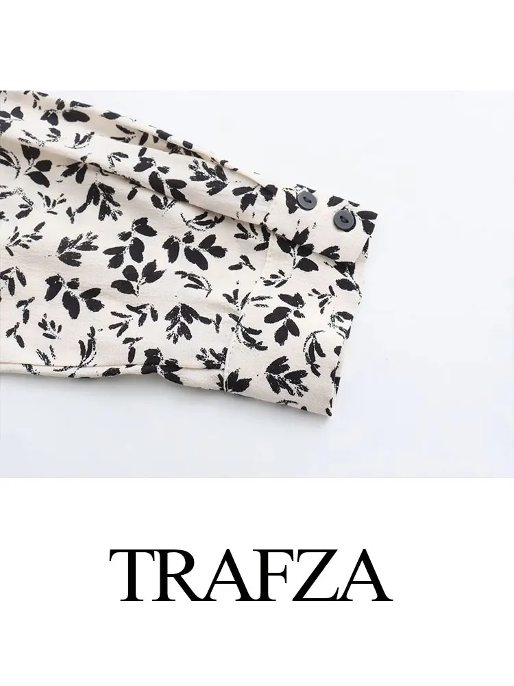 TRAFZA 여성용 캐주얼 프린트 원피스 싱글 브레스트 벨트 원피스 느슨한 미니 드레스, 우아한 여성용 빈티지 원피스, 2024 용수철 여름
