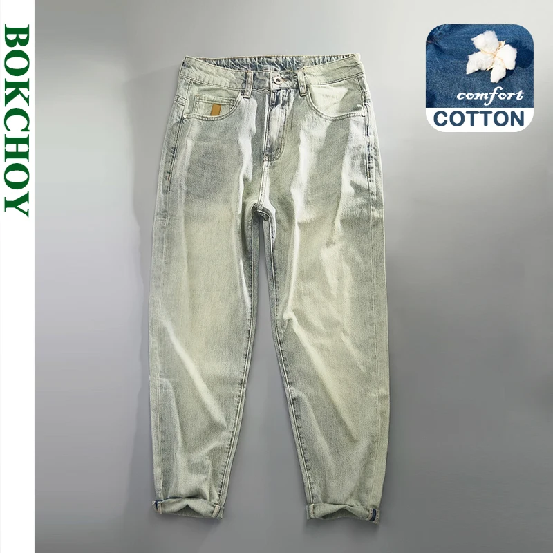 2024 Summer Spring New Vintage Casual Jeans for Men Clothing Washed Soft Cotton Loose Straight Man Pants Baggy Jeans KK1012