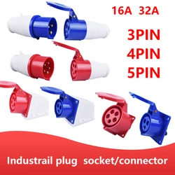 MALE FEMALE IP44 Industrial Plug and Socket Waterproof Connector 3PIN 4PIN 5PIN 16A/32A Electrical Connection Wall Mount Socket