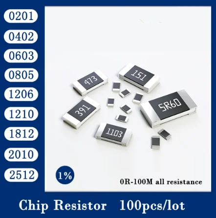 100 szt./LOTE 1% rezystor SMD 0402 0603 0805 1206 0,15r 0,22r 0,47r 1R 20R 30R 56R 100R 1K 22K 33K 62K 82K 92K 100K 0.1M 0.3 1M 1M