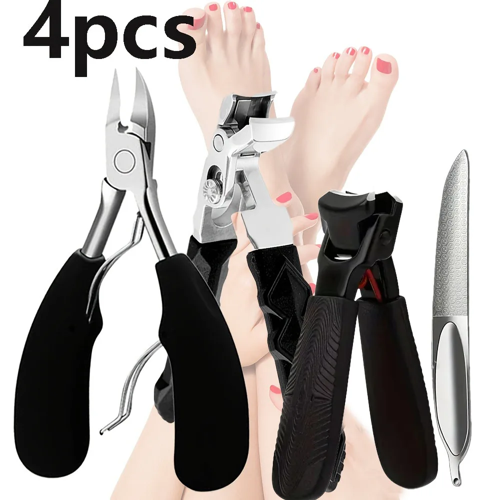Nail clipper set manicure nail clipper set nail clippers kit nail clipper nail clippers toe nail clipper 4pcs professional toenail clipper set stainless steel wide jaw splash-proof easy to clean for thick nails men
