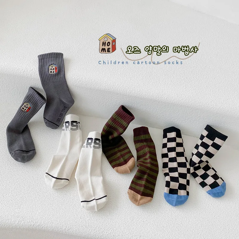 3-12T Boys Girls Socks Spring Fashion Striped Crew Socks Children's Calf Socks 4 Pairs Top Grade Quality Guarantee 6