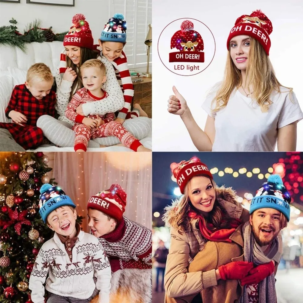 LED Christmas Knitted Hat Light Up Xmas Beanie Cap Unisex Winter Beanie Sweater Hat with Colorful LEDs for Christmas New Year knitted caps mens woollen hats