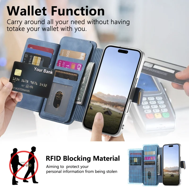 Premium Magnetic Leather Wallet Phone Case with Ring Card Holder