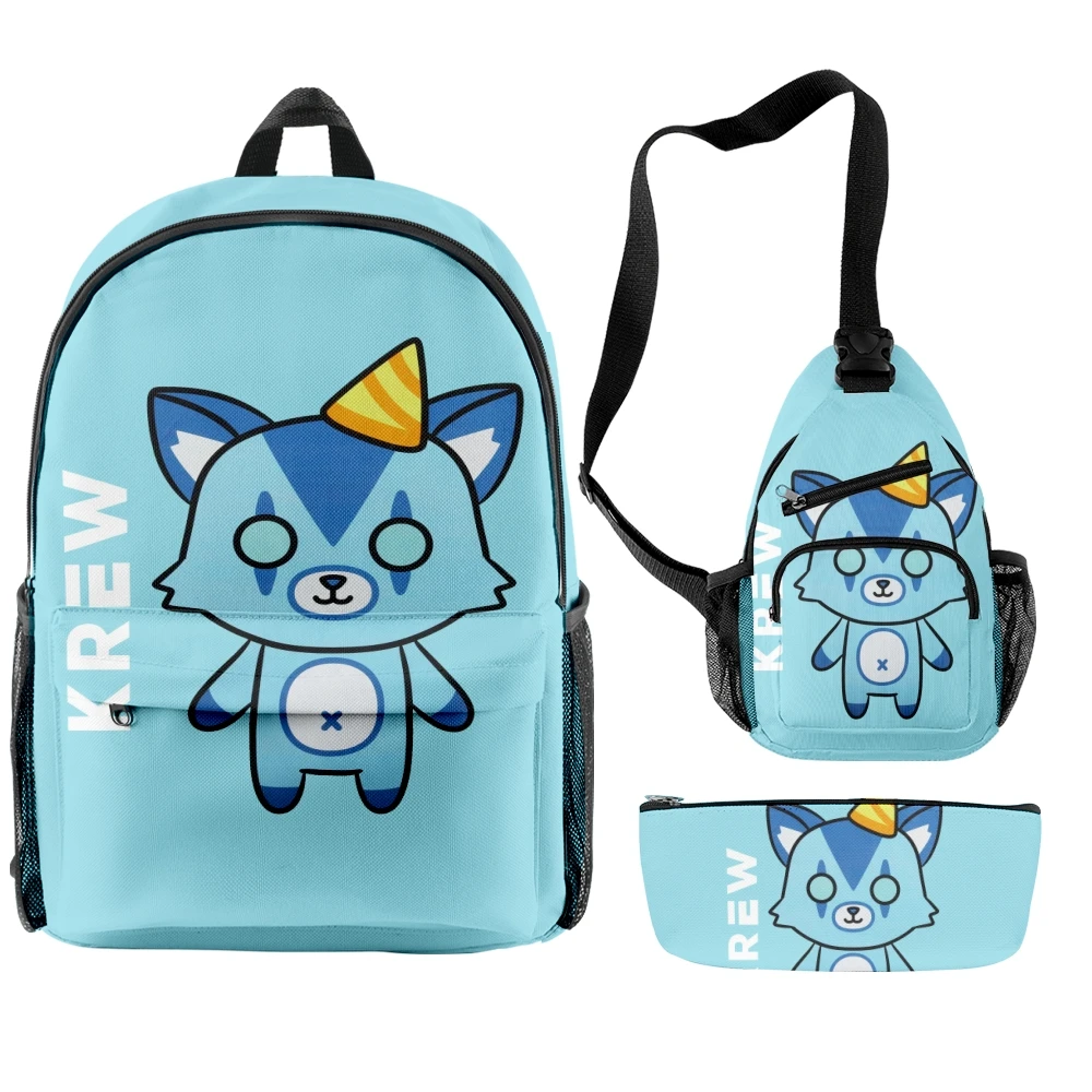 ItsFunneh Krew District Merch Backpacks 3 Pieces Sets Unique Zipper Daypack Harajuku Traval Bag Adult Kids School Bag Funny Bags
