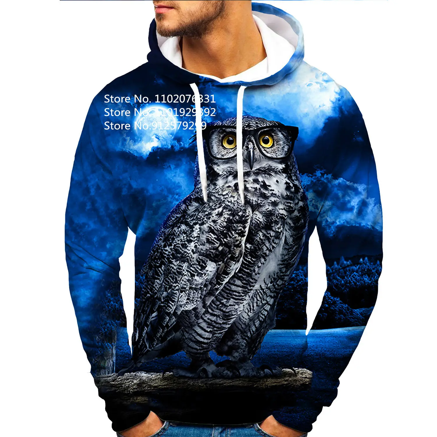 Felpe Con Cappuccio Stampate In 3D Gufo Unisex Cool Pullover Animal Graphic Felpa Mens Street Wear