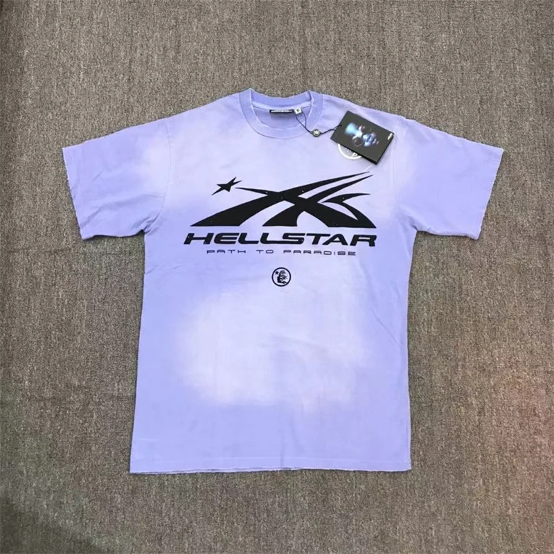 

2023 Hellstar Couple Retro Wash Old Simple Letter Print 1:1 Label High Quality Round Neck Top T-shirt Short Sleeve